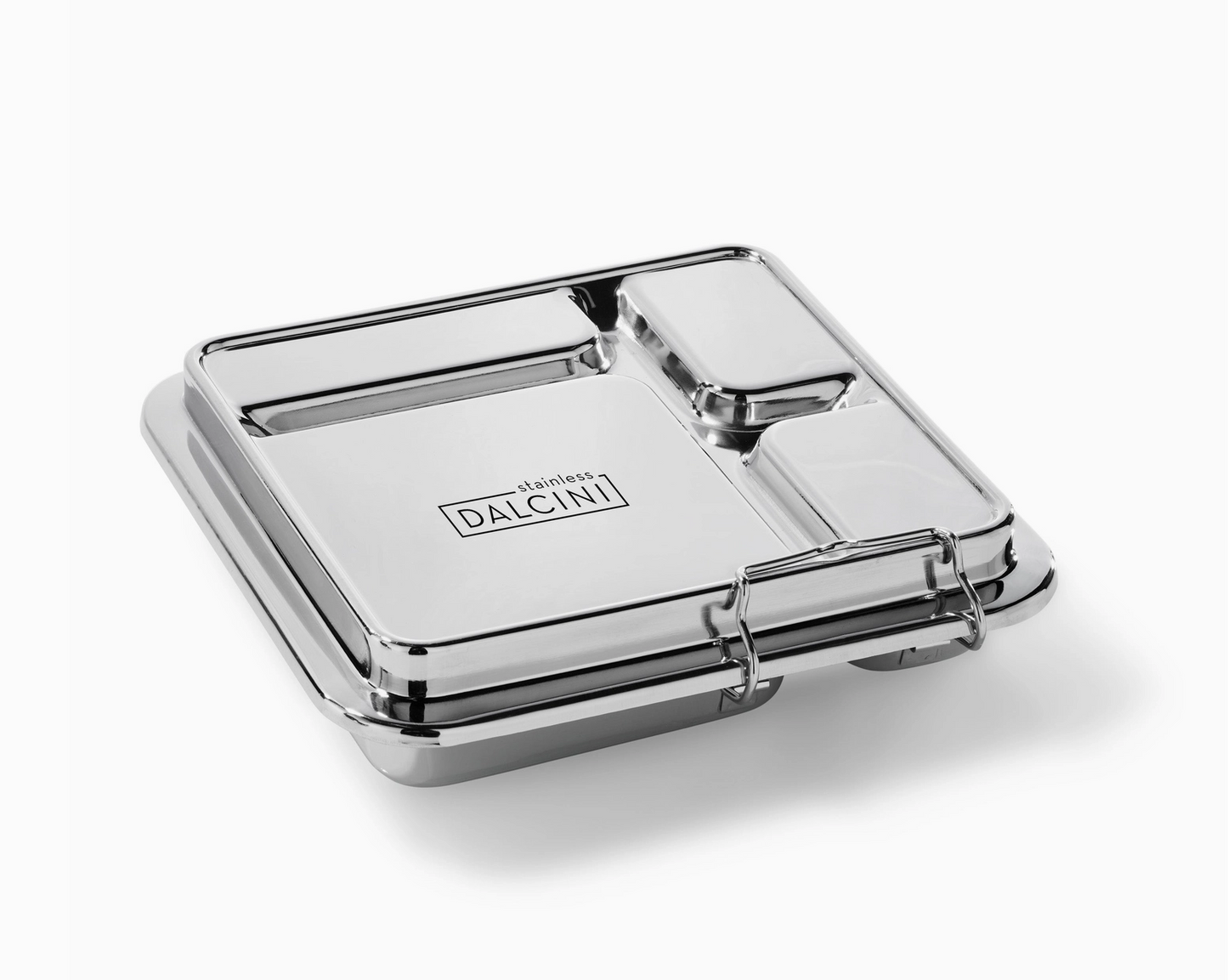 Close up of the stainless steel bento box with lock.